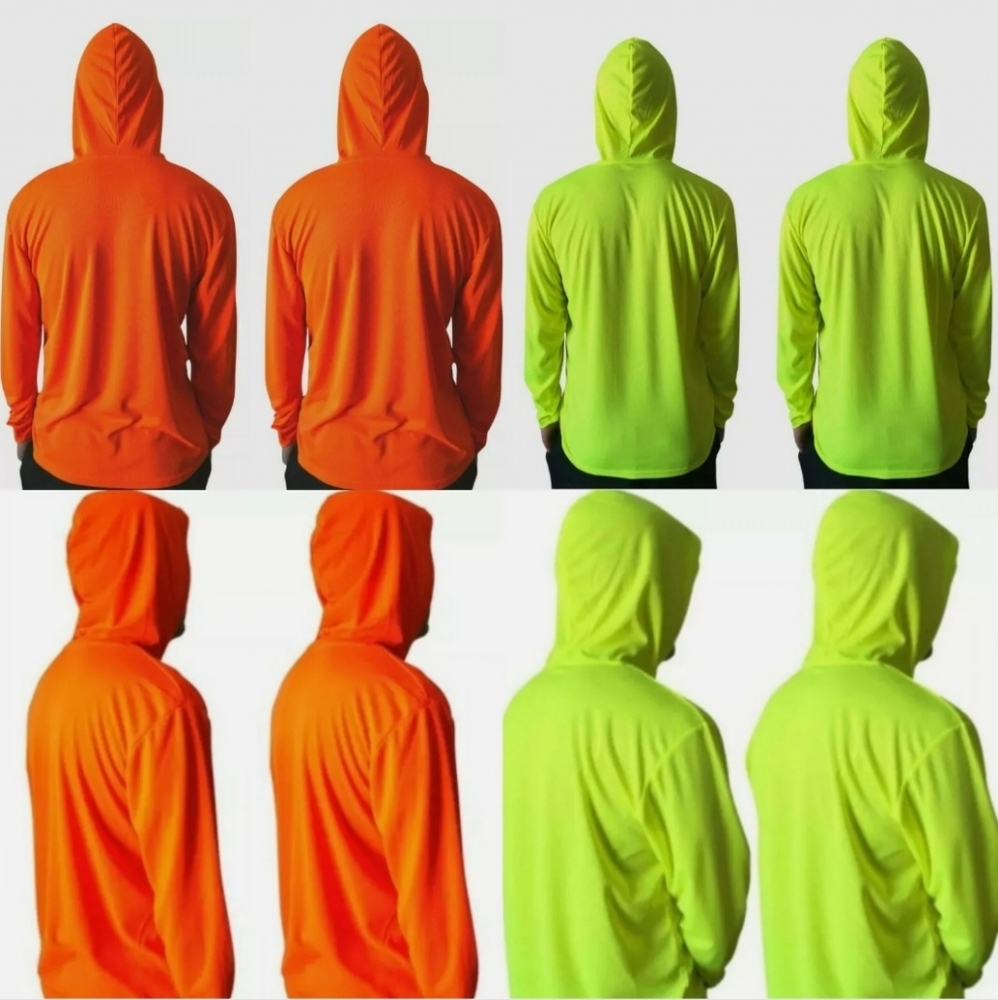 Safety Green Work Tshits Long Sleeves With Hoodie 100% Polyester 6 Pcs Per Order View 5
